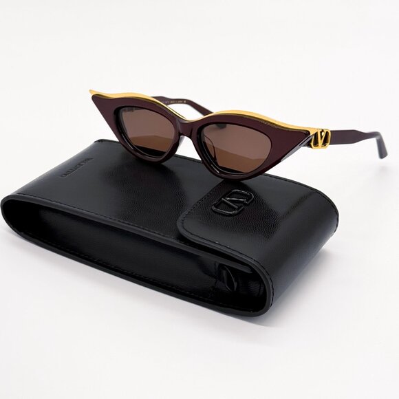 NEW VALENTINO V-GOLDCUT VLS-114B BORDEAUX WOMEN CAT EYE SUNGLASSES VALENTINO - Picture 2 of 14